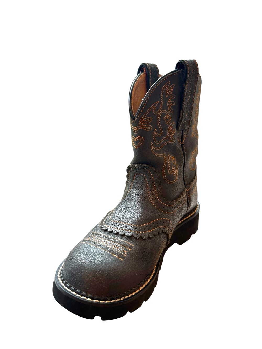 Ariat Fatbaby Boots Rare! Slate Crinkle- Western Tan Stitching Round Toe Sz 6.5B - Picture 8 of 16